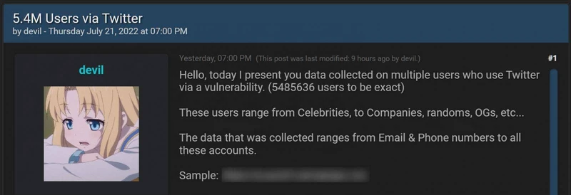 Forum post selling the scraped Twitter data