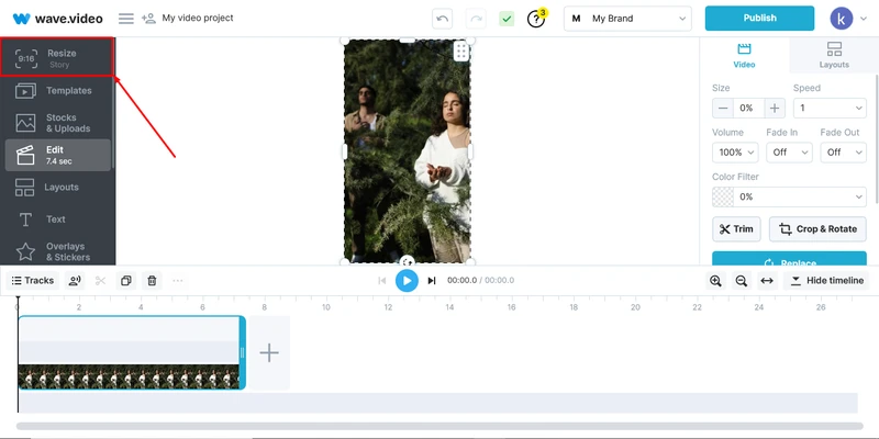 How to Share a YouTube Video on Instagram - Resizing video in Wave.video