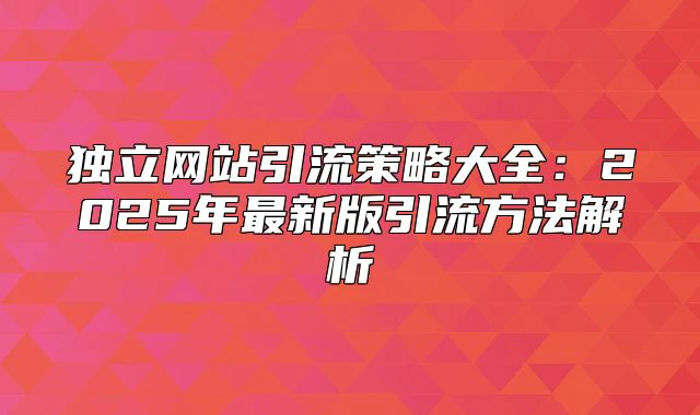 独立网站引流策略大全：2025年最新版引流方法解析