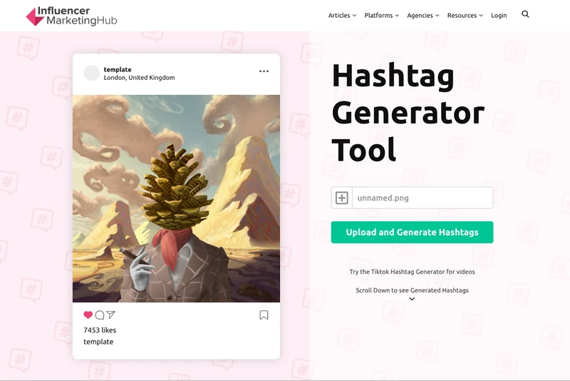 Influencer Marketing Hub's hashtag generator analyzes a sample image