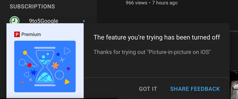 YouTube关闭了其iOS应用上的画中画功能