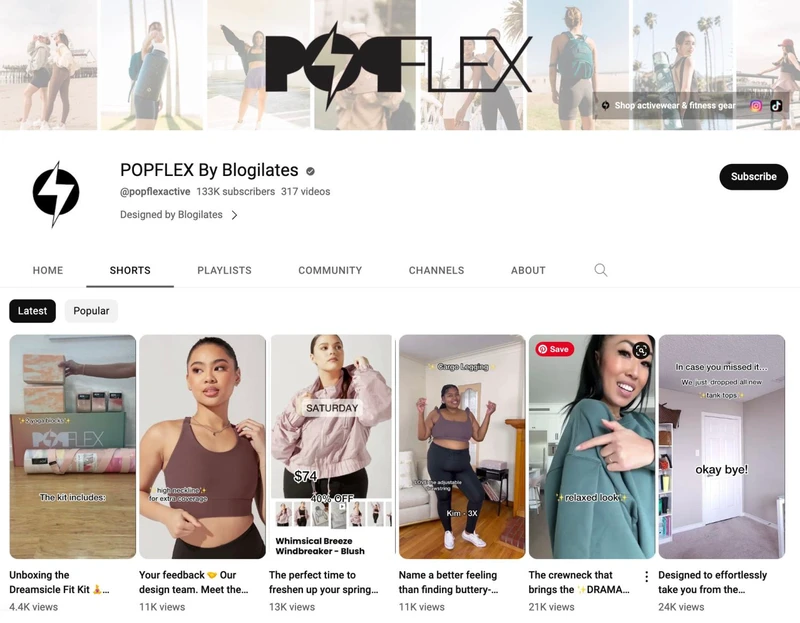 Popflex的YouTube频道截图