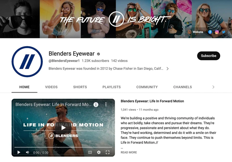 Blenders Eyewear的YouTube频道截图