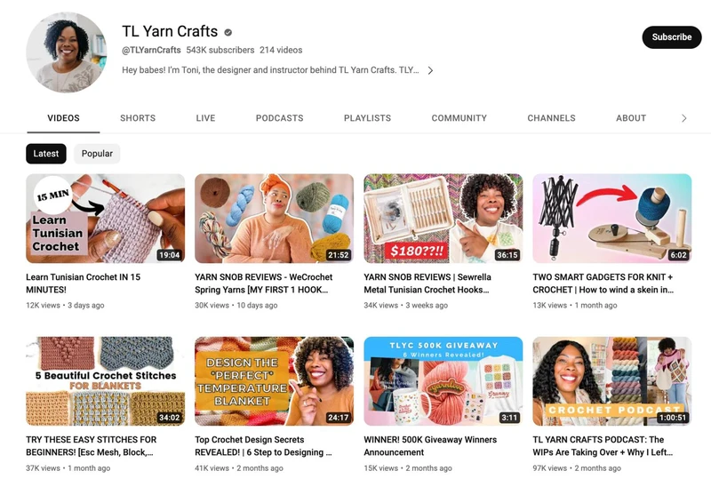 TL Yarn Crafts的YouTube频道截图